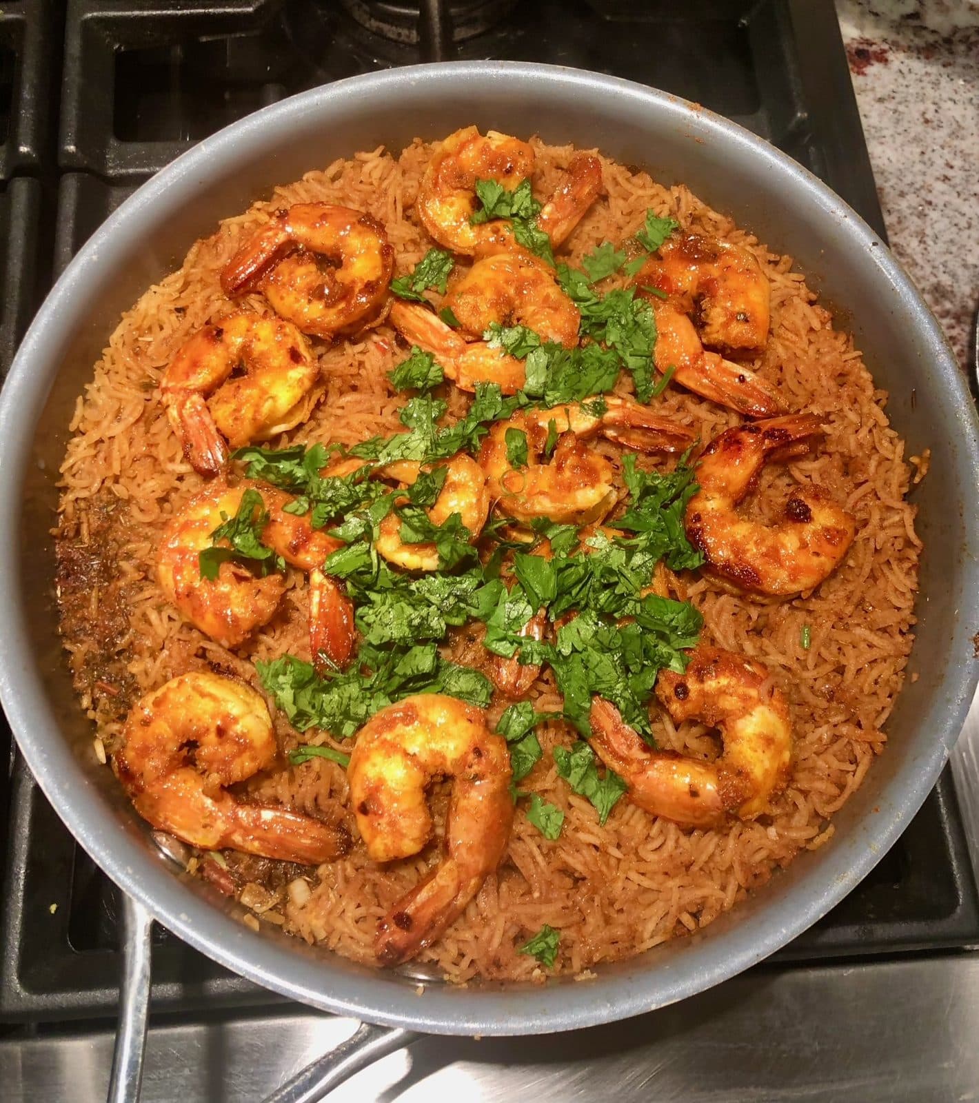 shrimp over seasoned rice