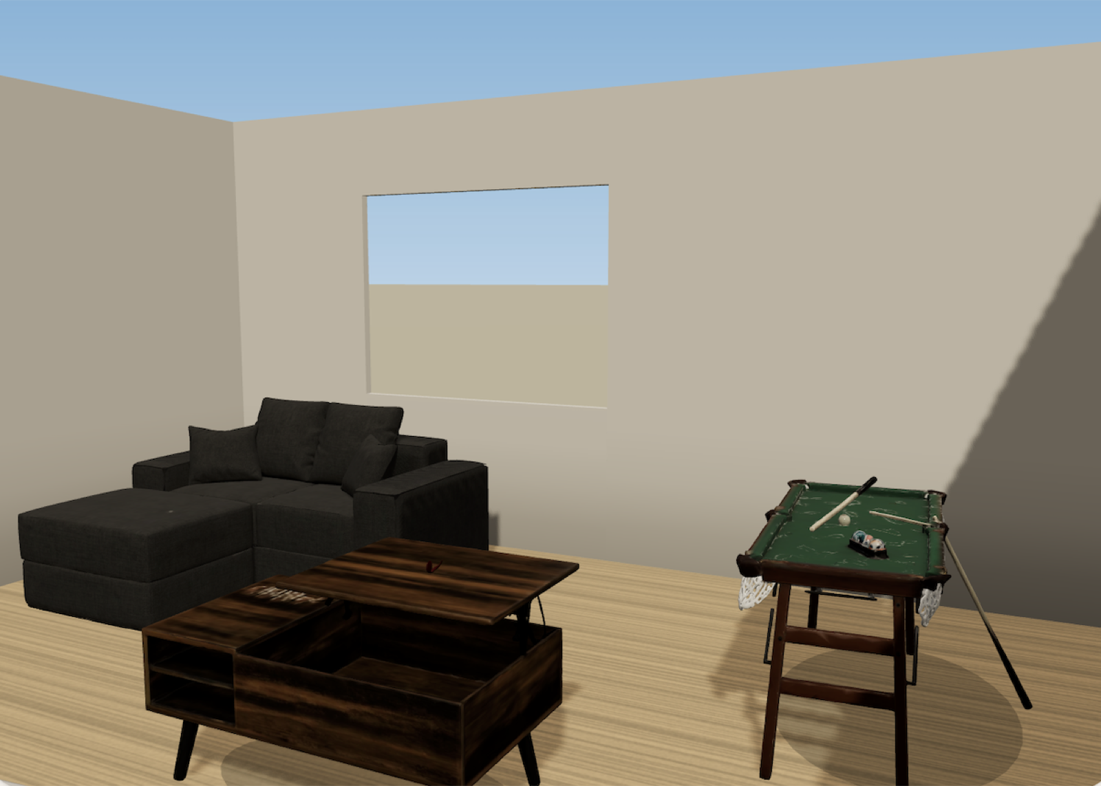 A furnished living room inside the generated 3D model